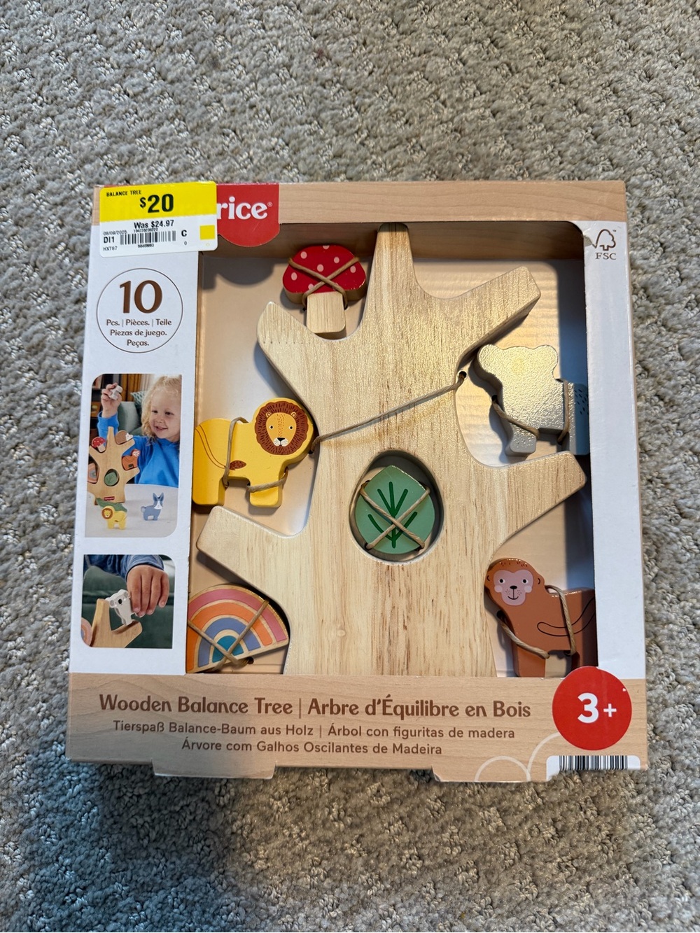 Fisher Price Natural Wood Balance Tree with Colorful Animal Shapes